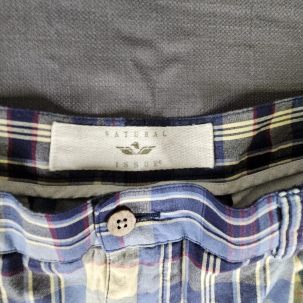 Natural‎ Issue Mens Plaid Pleated Cotton Shorts Blue Yellow Size 40